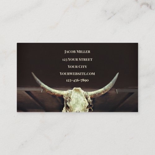 Western Beige Brown Rustic Bull Cow Skull Barn Business Card