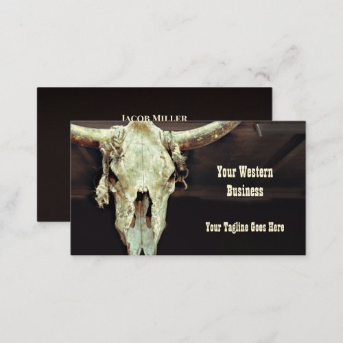 Western Beige Brown Rustic Bull Cow Skull Barn Business Card