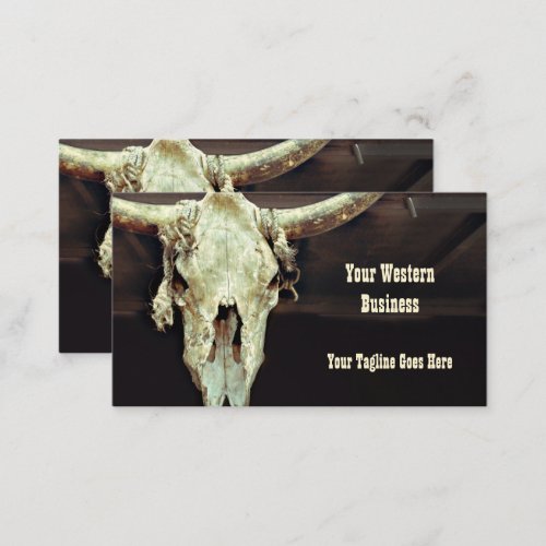 Western Beige Brown Rustic Bull Cow Skull Barn Business Card