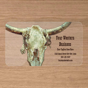 Western Beige Brown Rustic Bull Cow Skull Barn Clear Business Cards