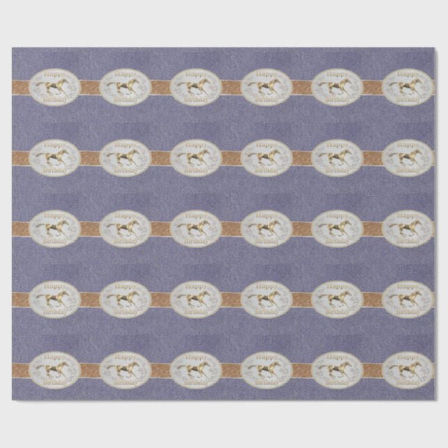 Western Belt And Belt Buckle Happy Birthday Wrapping Paper (Flat)