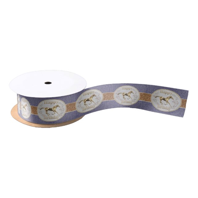 Western Belt And Belt Buckle On Denim Print 1.5" Satin Ribbon (Spool)