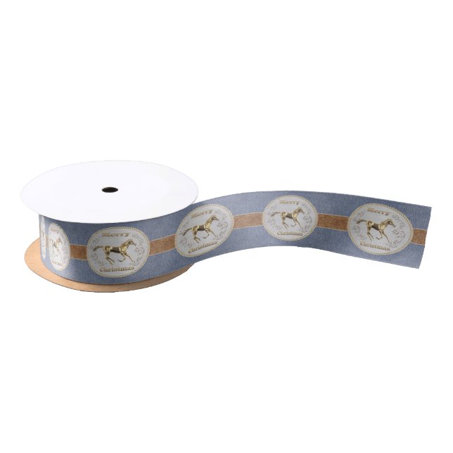 Western Belt And Belt Buckle On Denim Print 1.5" Satin Ribbon (Spool)