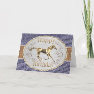 Western Belt And Buckle On Denim Happy Birthday Card