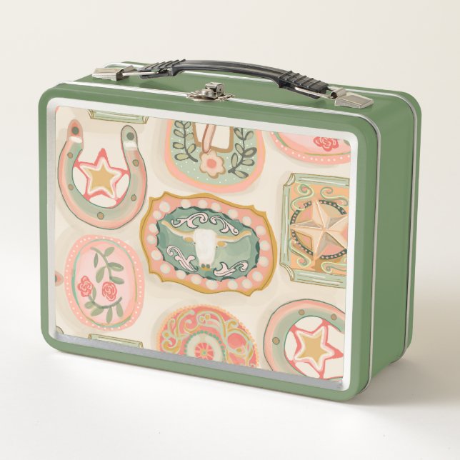 Western Belt buckle design Metal Lunch Box (Front)