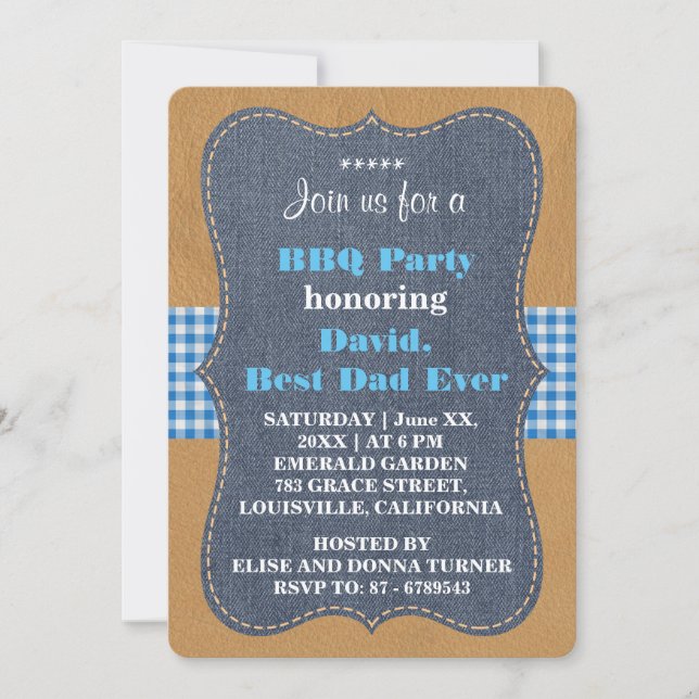 Western BEST DAD EVER Denim BBQ PARTY Custom Invitation (Front)