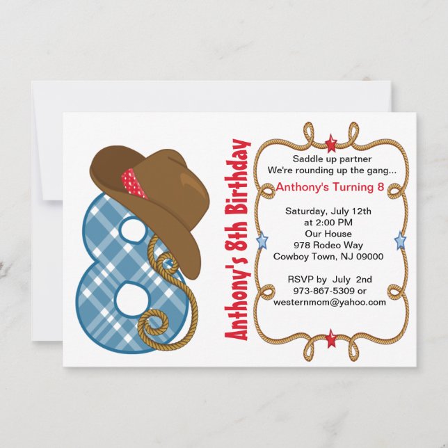 Western Big Eight Boy Birthday Invitation (Front)