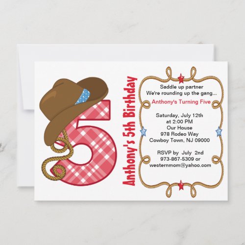 Western Big Five Boy Birthday Invitation