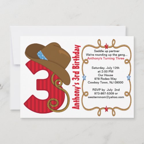Western Big Three Boy Birthday Invitation
