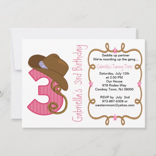 Western Big Three Girl Birthday Invitation