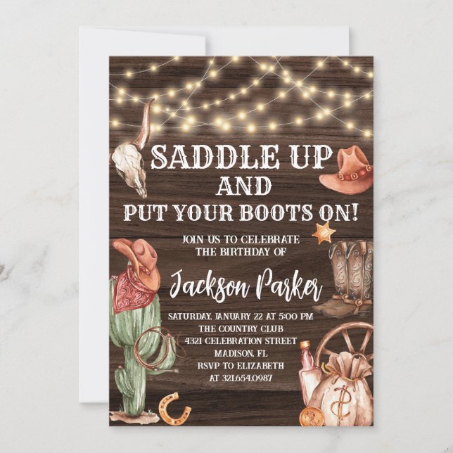Western Birthday Cowboy Boots Birthday Party Invitation (Front)