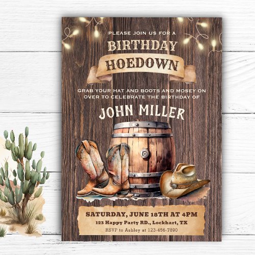 Western Birthday Hoedown Cowboy Country Boots Invitation