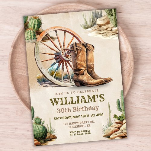 Western Birthday Party Rustic Cowboy 30th  Invitation