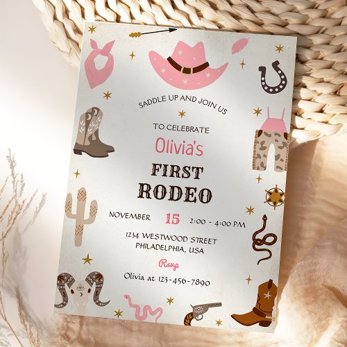 Western Birthday Rustic First Rodeo Birthday Invitation