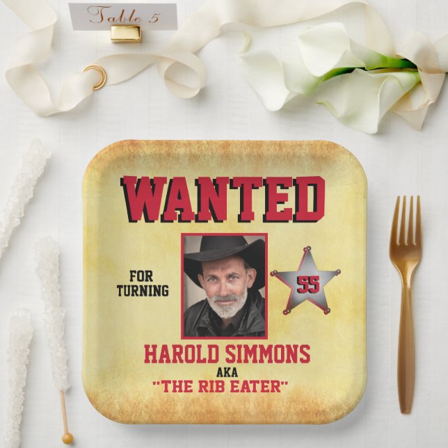 Western Birthday Wanted Poster Paper Plates (Wedding)
