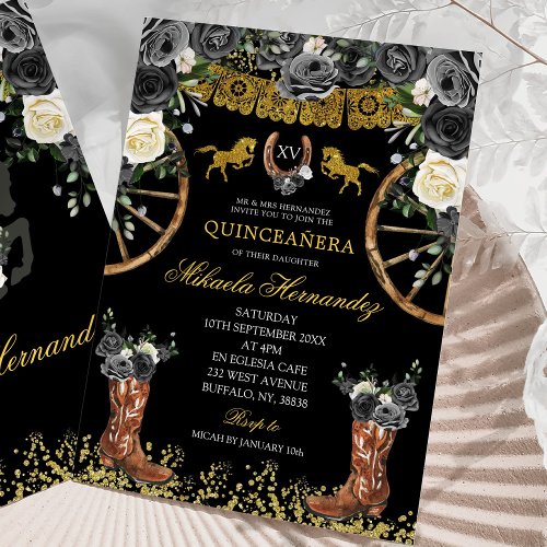 Western Black and Gold Charra Boots 15 Aos Invitation