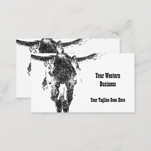 Western Black And White Rustic Vintage Bull Skull Business Card