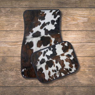 Western Black Brown and White Cow Print Car Floor Mat