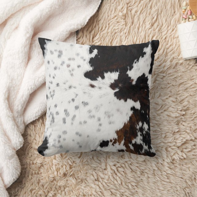 Western Black & Brown Cowhide Throw Pillow (Blanket)