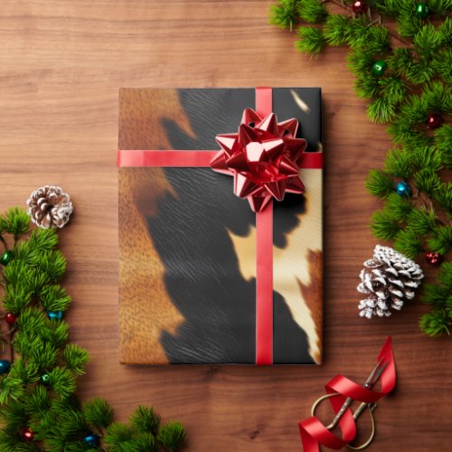 Western Black Brown Cream Cowhide Animal Print Wrapping Paper