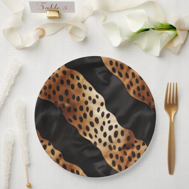 Western Black Brown Cream Cowhide  Paper Plates (Wedding)