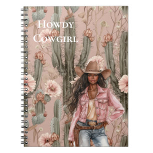 Western Black Cowgirl Pink Cactus Floral Notebook