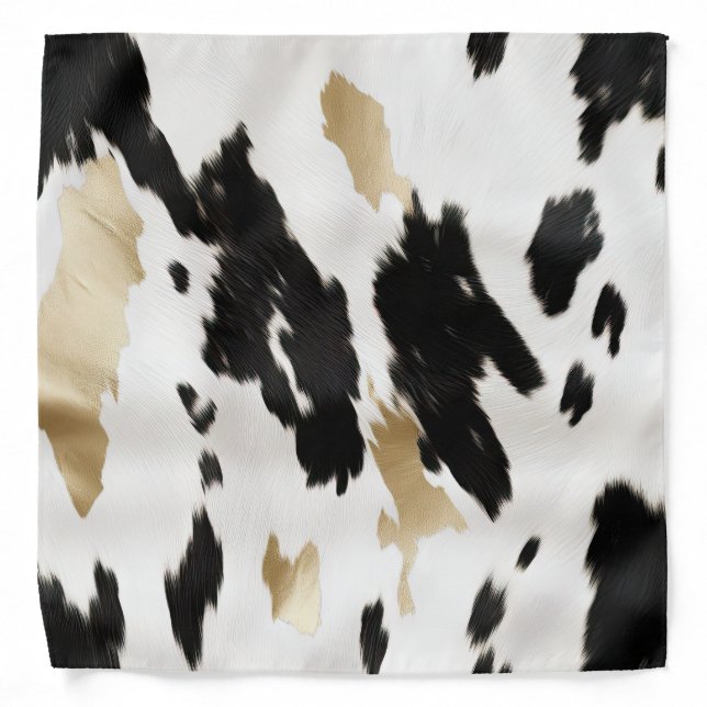 Western Black White Glam Gold Cowhide  Bandana (Front)