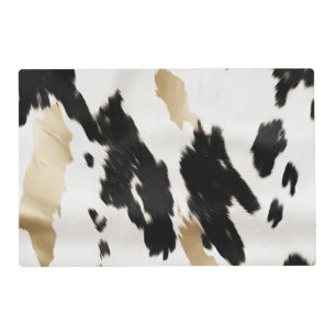 Western Black White Glam Gold Cowhide Birthday Placemat