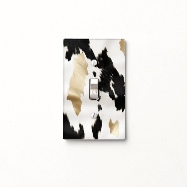 Western Black White Glam Gold Cowhide  Light Switch Cover (In Situ)