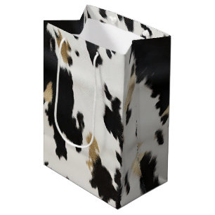 Western Black White Gold Cowhide Birthday Medium Gift Bag