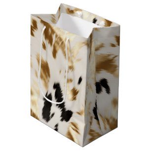 Western Black White Gold Cowhide Medium Gift Bag