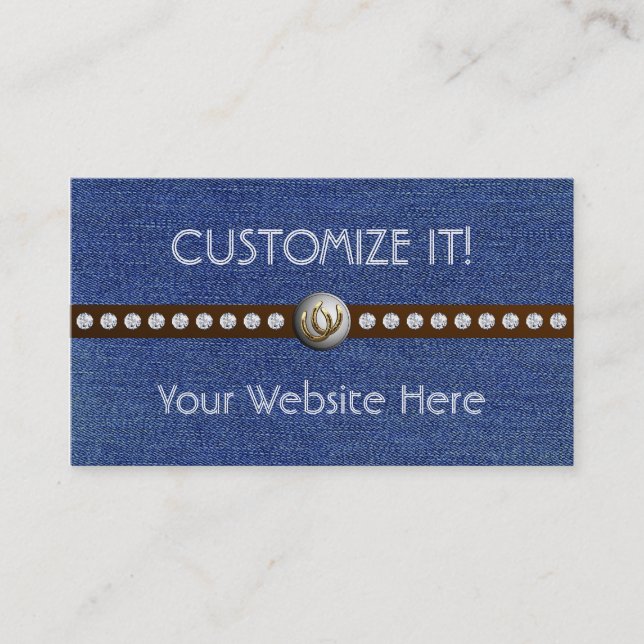 Western Bling Customizable Denim Biz Cards (Front)