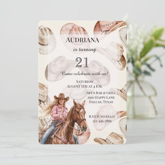 Western Blond Cowgirl Hats Birthday Invitation (Standing Front)