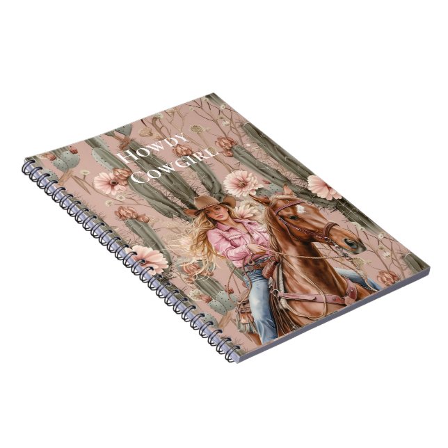 Western Blond Cowgirl Pink Cactus Floral Notebook (Right Side)