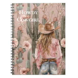Western Blond Cowgirl Pink Cactus Floral Notebook