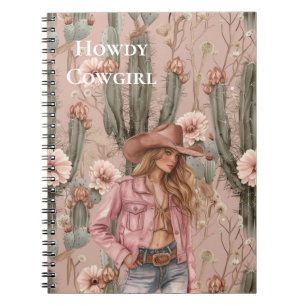 Western Blond Cowgirl Pink Cactus Flowers Notebook