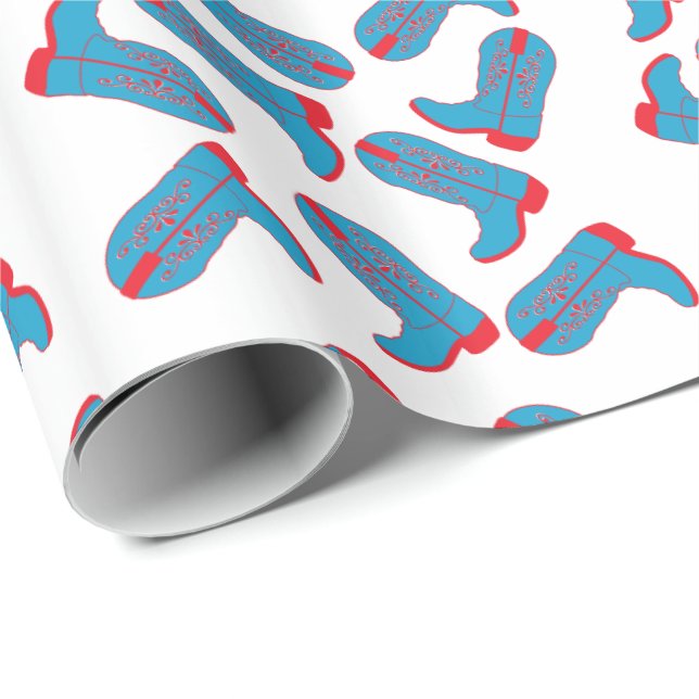 Western Blue And Red Cowboy Boots  Gift Wrapping Wrapping Paper (Roll Corner)