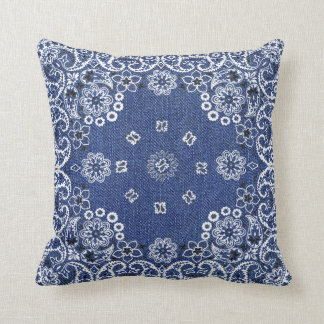 Western Blue Bandana Throw Pillows