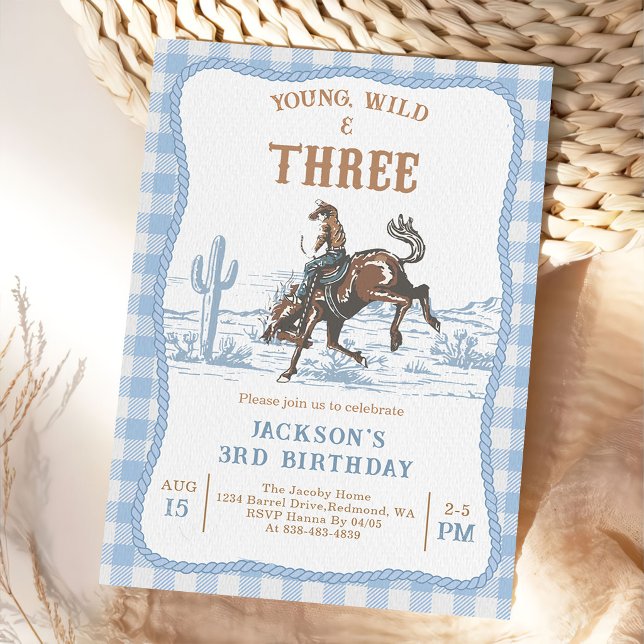 Western Blue Boys Rodeo 3rd Birthday Invitation  (Creator Uploaded)