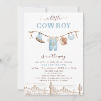 Western Blue Brown Clothesline Cowboy Baby Shower