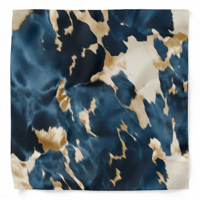 Western Blue Brown Gold Cowhide Bandana (Front)
