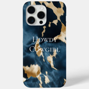 Western Blue Brown Gold Cowhide iPhone 15 Pro Max Case