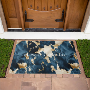 Western Blue Brown Gold Cowhide Doormat