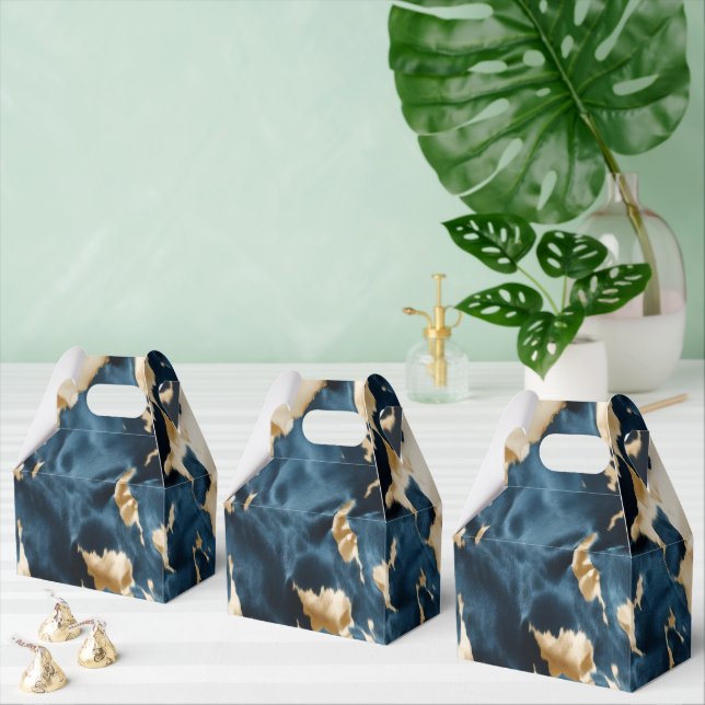 Western Blue Brown Gold Cowhide Favor Boxes (Multiple)