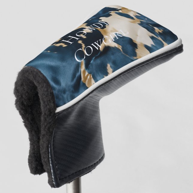 Western Blue Brown Gold Cowhide Golf Head Cover (3/4 Front)