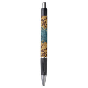 Western Blue Brown Gold Cowhide Pen