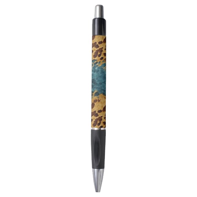Western Blue Brown Gold Cowhide Pen (Front Vertical)