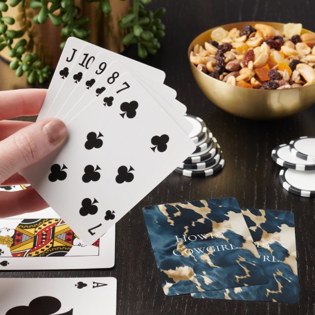 Western Blue Brown Gold Cowhide Poker Cards (In Situ)
