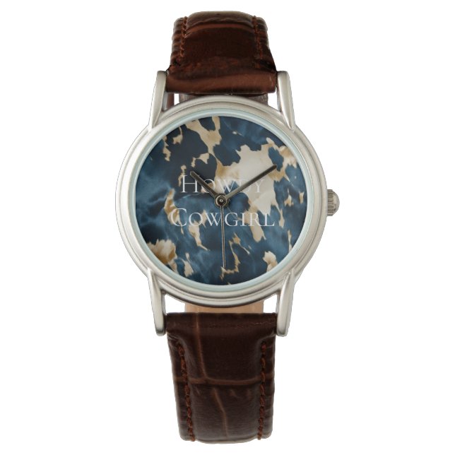 Western Blue Brown Gold Cowhide Watch (Front)