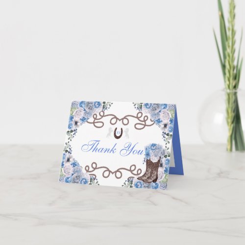 Western Blue Charra Quinceanera Thank You Card